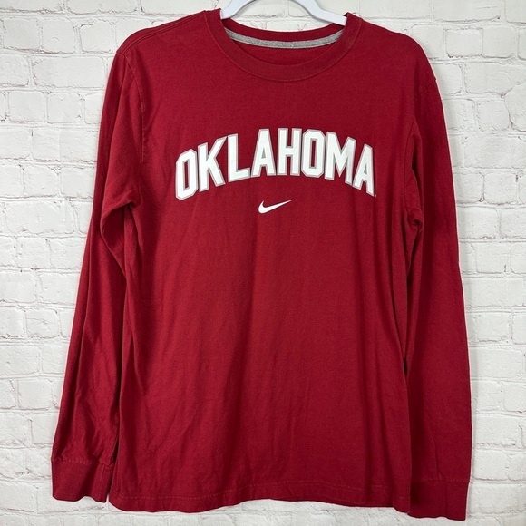 NIKE OU Oklahoma‎ SOONERS CENTER SWOOSH 100% COTTON red LS T SHIRT SZ M GUC - Picture 1 of 3